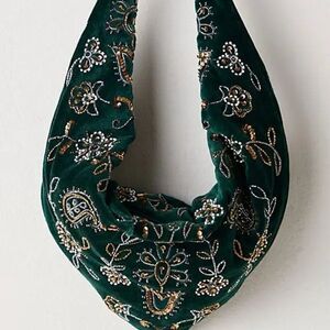 FREE PEOPLE Nashville Nights Beaded Sequin Velvet Shoulder Bag In Green NWT